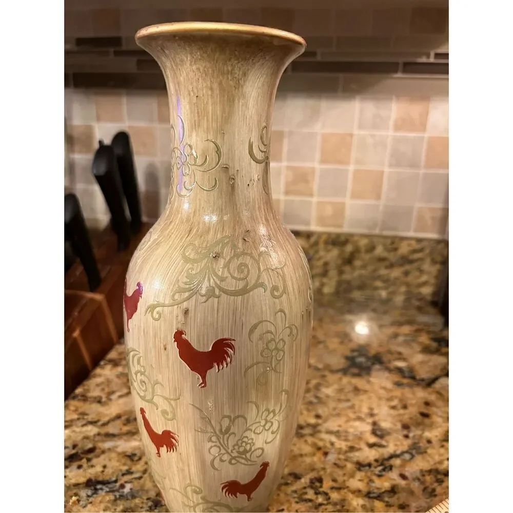 Rooster Decor lazy Susan vase and cherry tree